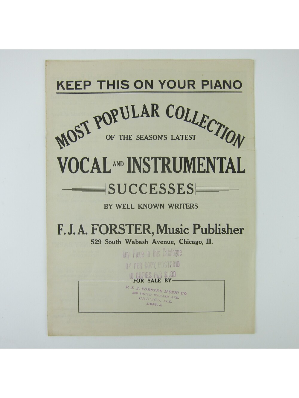 Sheet Music Catalog FJA Forster Music Chicago Illinois Advertising Antique 1914